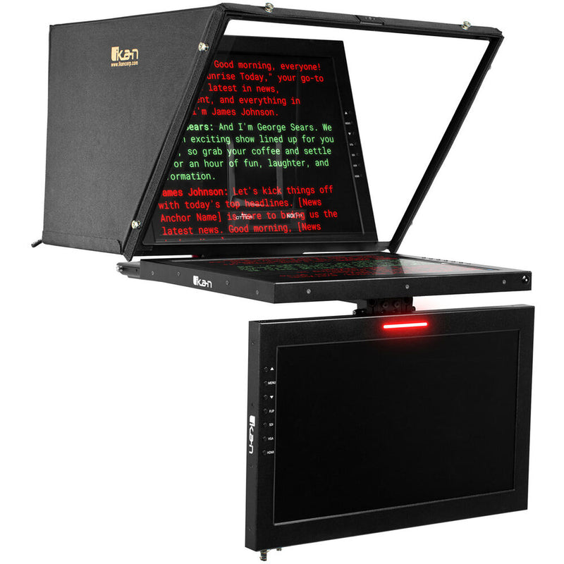 ikan 19" PTZ Teleprompter with Widescreen Talent Monitor, Tripod & Dolly Turnkey