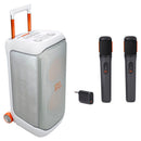 JBL PartyBox Stage 320 240W Wireless Party Speaker with Two-Person Microphone System Kit (White)