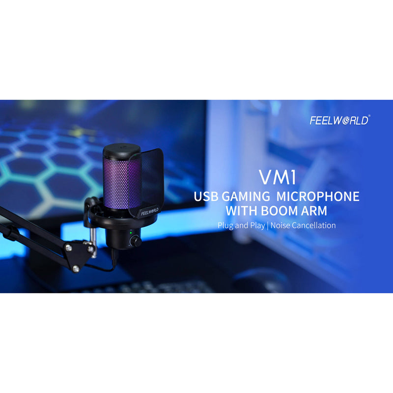 FeelWorld VM1-AS USB-C Gaming Microphone with Boom Arm (Black)