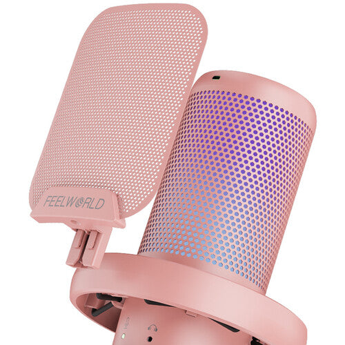 FeelWorld VM1-AS USB-C Gaming Microphone with Boom Arm (Pink)