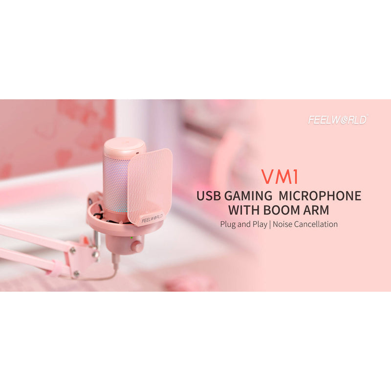 FeelWorld VM1-AS USB-C Gaming Microphone with Boom Arm (Pink)