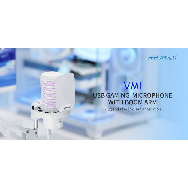 FeelWorld VM1-AS USB-C Gaming Microphone with Boom Arm (White)