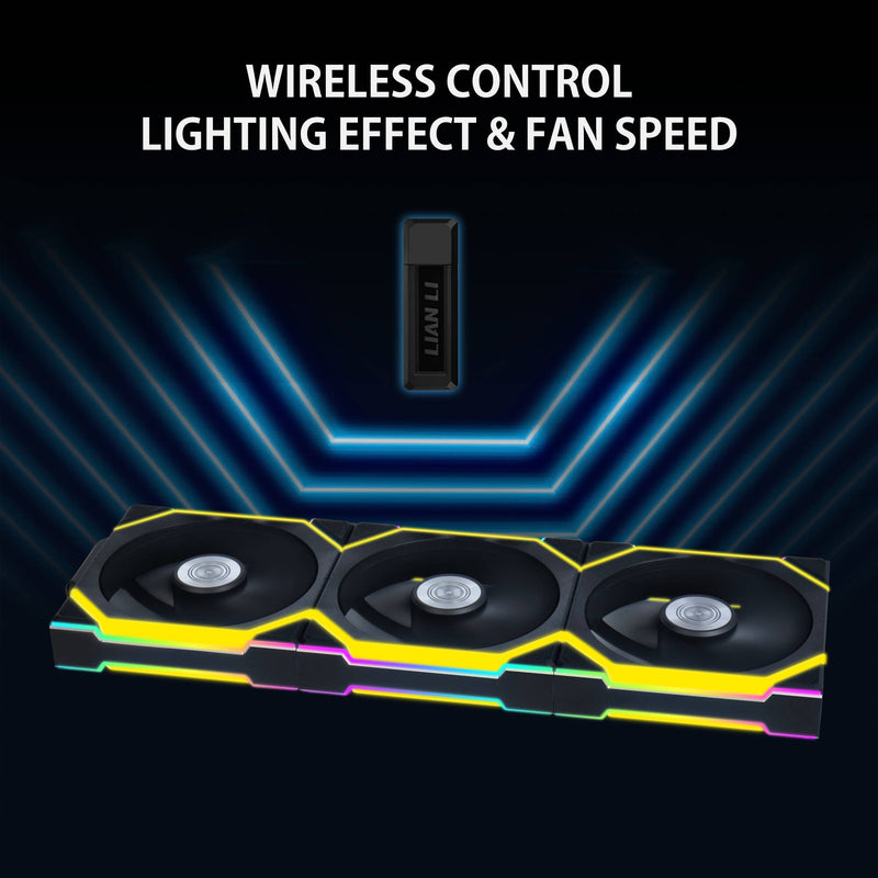 Lian Li 120mm UNI FAN SL Wireless ARGB Reverse Blade Case Fan (Black, 3-Pack)