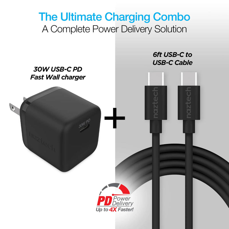 Naztech 30W USB-C PD Wall Charger with USB-C Cable (Black)