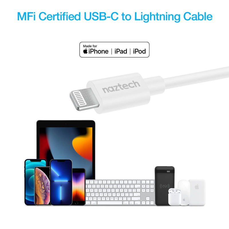 Naztech 30W USB-C PD Wall Charger with MFi Lightning Cable (White)