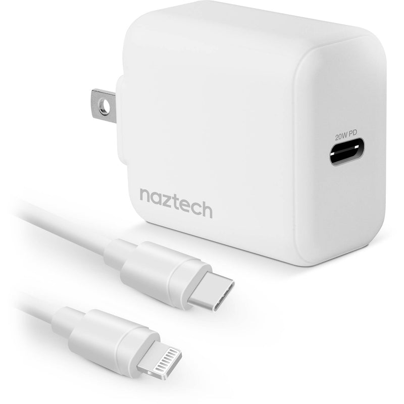 Naztech 20W USB-C PD Wall Charger with MFi Lightning Cable (White)