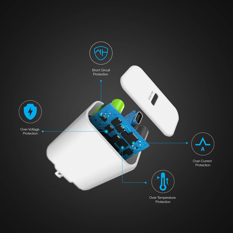 Naztech 20W USB-C PD Wall Charger with MFi Lightning Cable (White)