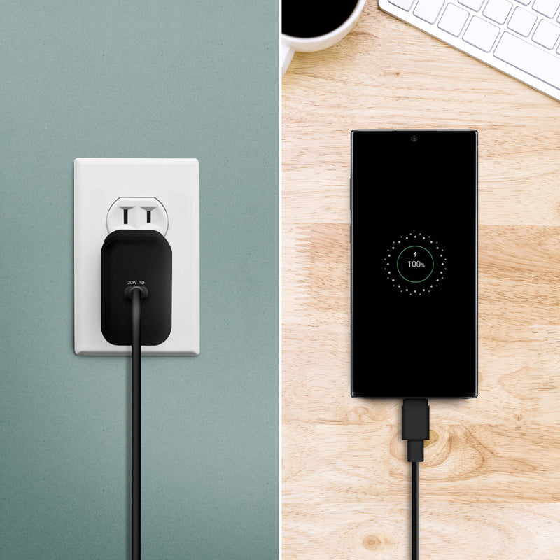 Naztech 20W USB-C PD Wall Charger with USB-C Cable (Black)