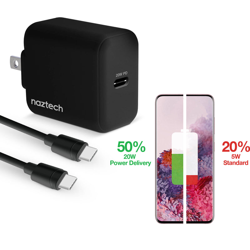 Naztech 20W USB-C PD Wall Charger with USB-C Cable (Black)