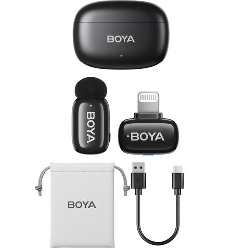 BOYA mini Tiny Wireless Microphone System with Lightning Connector for iOS Devices (2.4 GHz, Black)