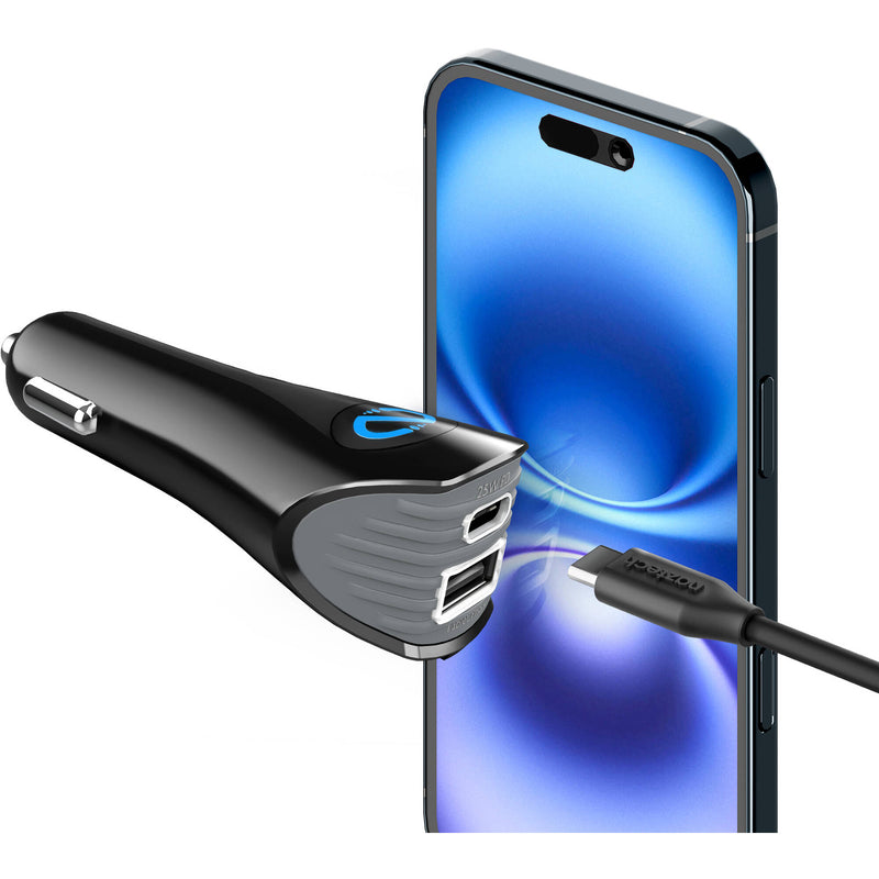 Naztech SpeedMax25 25W 2-Port USB Car Charger with Cable (Black)