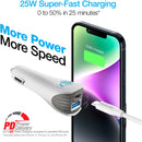 Naztech SpeedMax25 25W 2-Port USB Car Charger with Cable (White)