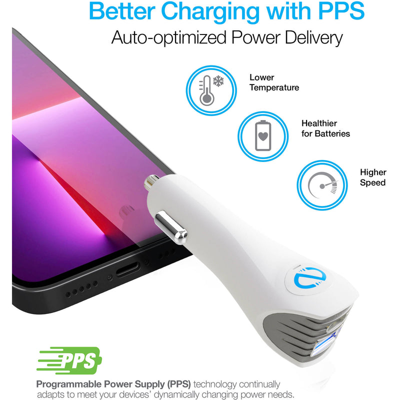 Naztech SpeedMax25 25W 2-Port USB Car Charger with Cable (White)