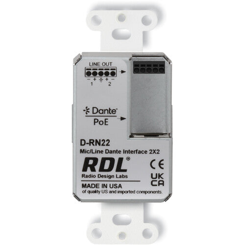 RDL Wall-Mounted Bi-Directional Mic/Line Dante Interface 2 X 2 - 2-XLR -(Black)