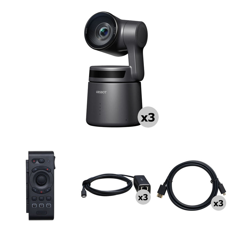 OBSBOT Tail Air 3-Camera Combo Kit with Smart Remote & PoE Adapters