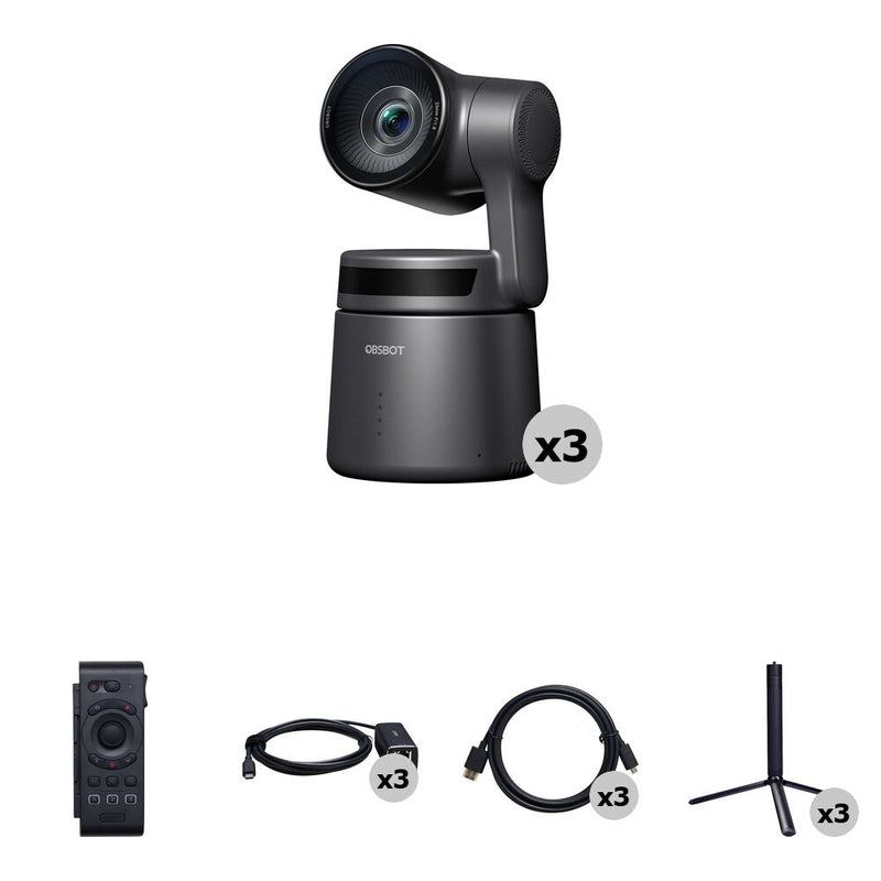 OBSBOT Tail Air 3-Camera Combo Kit with Smart Remote, PoE Adapters & Tripods