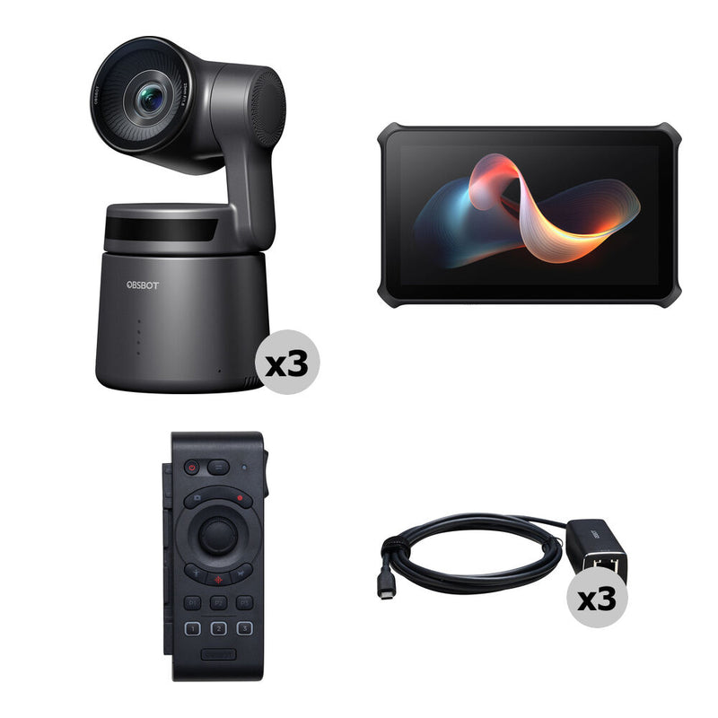 OBSBOT Tail Air PTZ 3-Camera Combo Kit with Smart Remote, PoE & Monitor