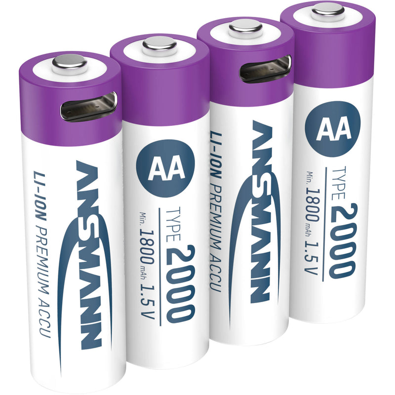 Ansmann Rechargeable Lithium-Ion AA Batteries (4-Pack, Purple & White)