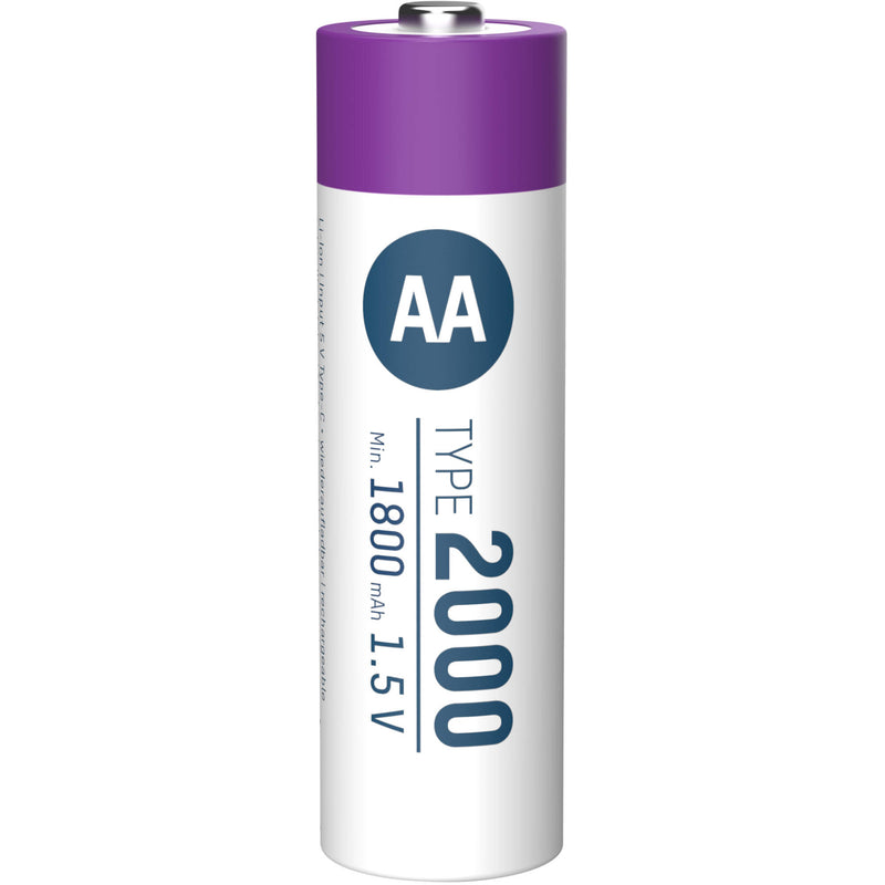 Ansmann Rechargeable Lithium-Ion AA Batteries (4-Pack, Purple & White)