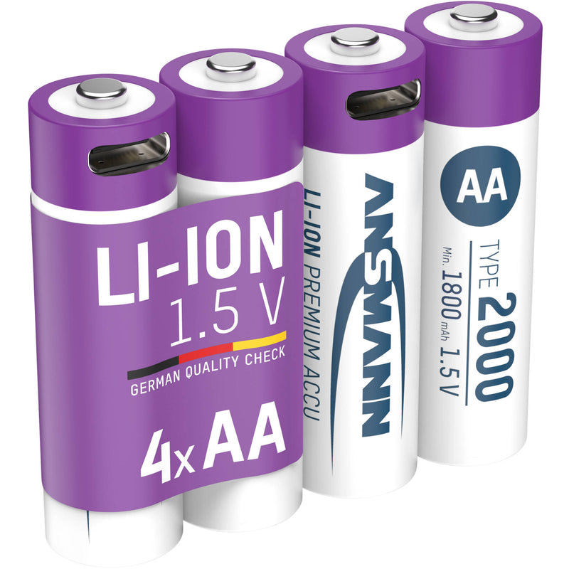Ansmann Rechargeable Lithium-Ion AA Batteries (4-Pack, Purple & White)