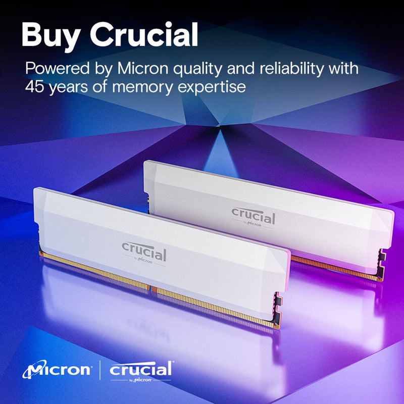 Crucial 16GB Pro Overclocking 6000 MHz UDIMM Memory Module (White)