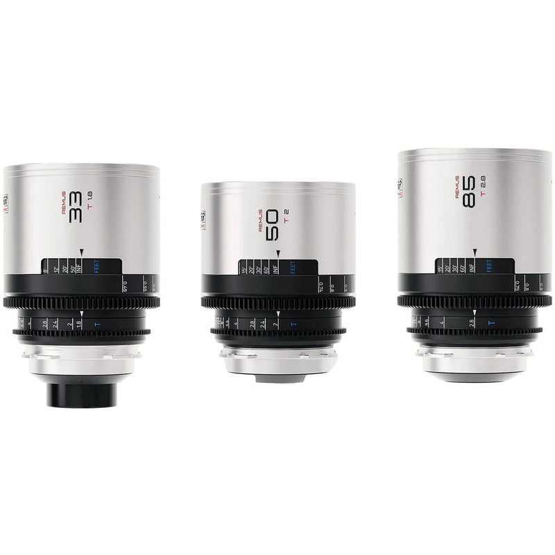 BLAZAR LENS Remus 1.5x Full-Frame Anamorphic 33, 50, and 85mm 3-Lens Set (ARRI PL, Silver Flare)