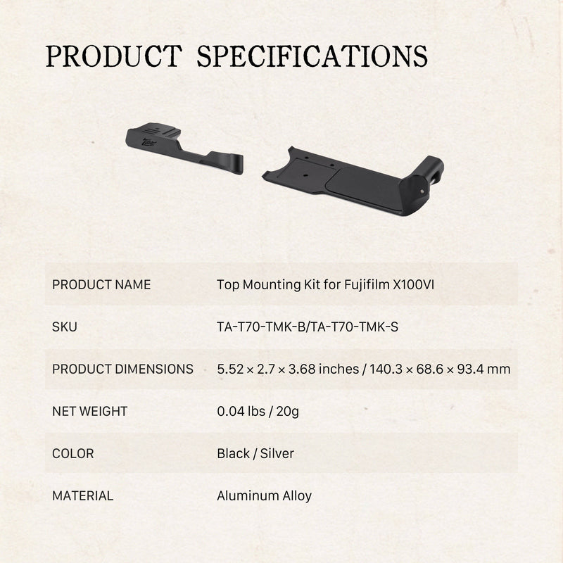 Tilta Top Mounting Kit for FUJIFILM X100VI (Black)