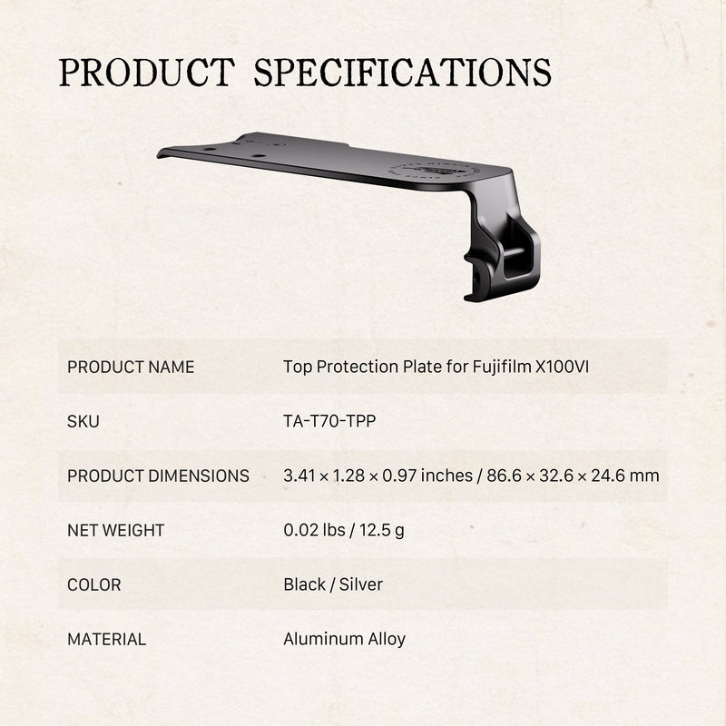Tilta Top Protection Plate for FUJIFILM X100VI (Black)