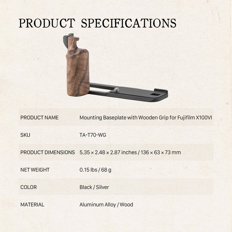 Tilta Mounting Baseplate with Wooden Grip for FUJIFILM X100VI (Silver)