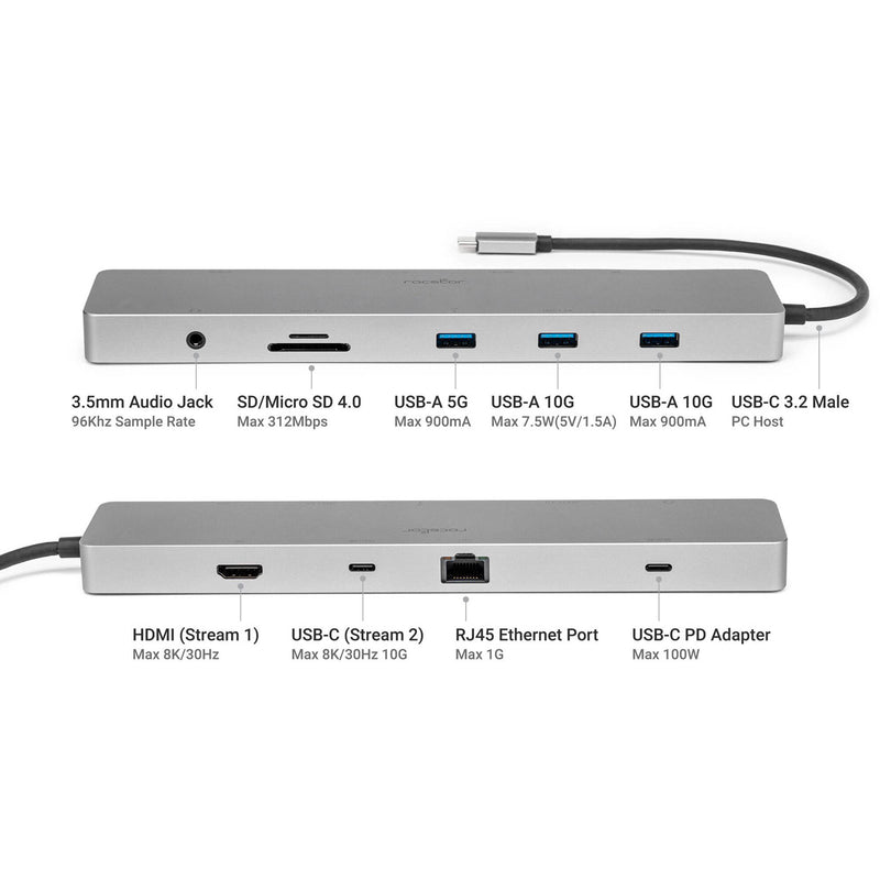 Rocstor 10-in-1 Dual Display USB-C 3.2 Gen 2 Hub