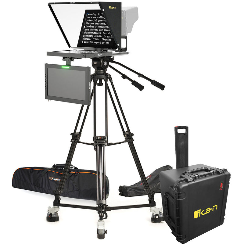 ikan PT4500S SDI 15" Teleprompter, Tripod & Dolly Turnkey with SDI Widescreen Talent Monitor & Hard Travel Case