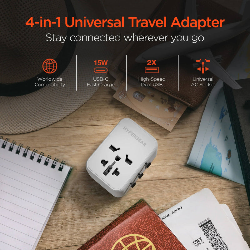 HyperGear 4-in-1 Worldwide Travel Adapter (White)