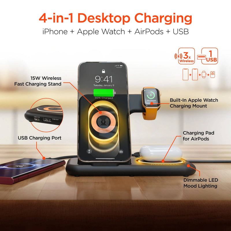 HyperGear PowerFold X-Ray 4-in-1 Foldable Wireless Charging Stand with 15W Fast Charge