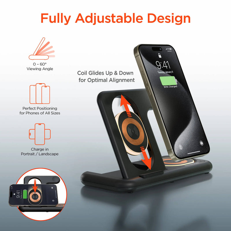 HyperGear PowerFold X-Ray 4-in-1 Foldable Wireless Charging Stand with 15W Fast Charge