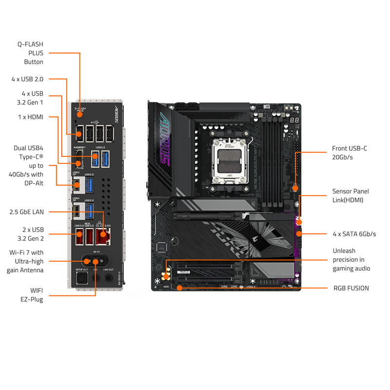 Gigabyte X870E AORUS ELITE WIFI7 AM5 ATX Motherboard