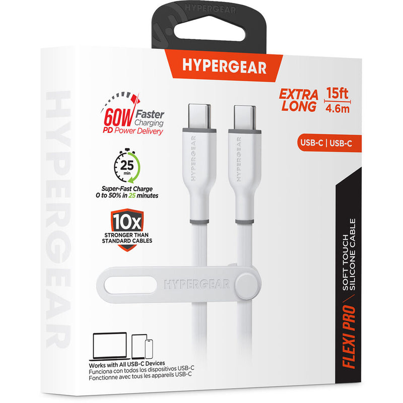 HyperGear Flexi Pro USB-C to USB-C Fast Charge Cable (15', White)