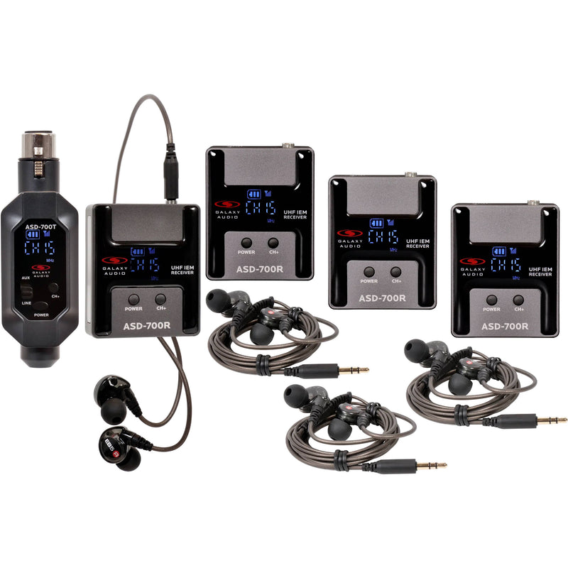 Galaxy Audio ASD-700-4 Wireless Digital UHF IEM System with Four Receivers and One Transmitter (B5: 550 to 569 MHz)