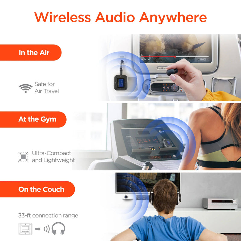 HyperGear IntelliCast Flight Wireless Audio Adapter, Transmitter + Receiver (Black)