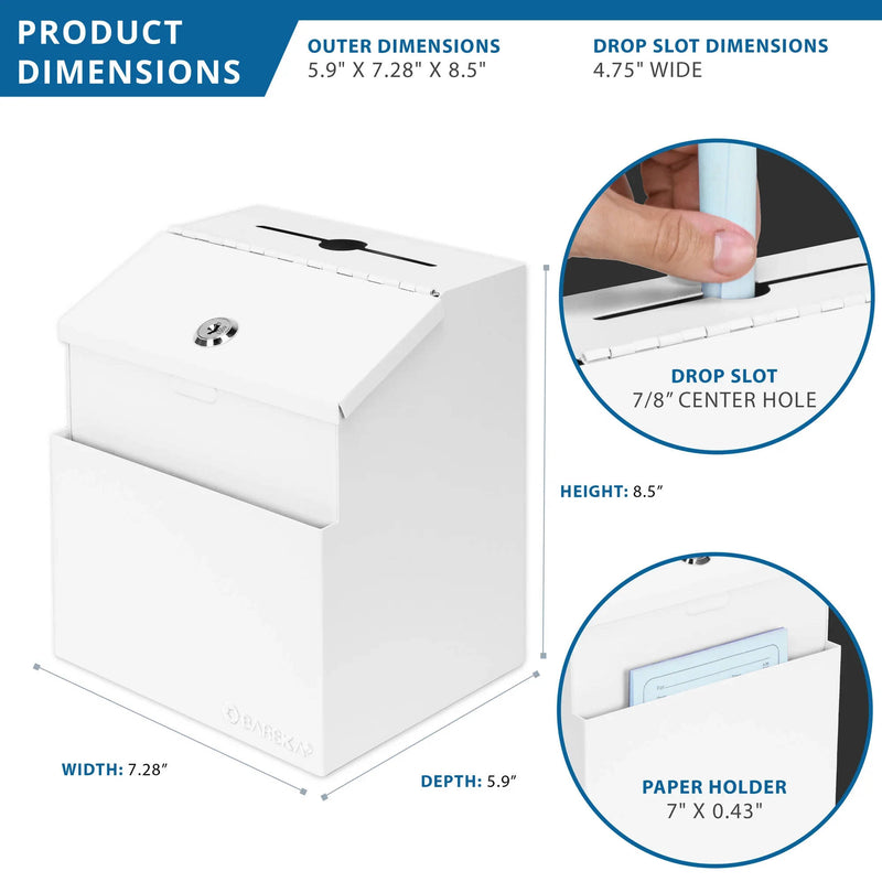 Barska Suggestion & Ballot Drop Box with Paper Holder & Key Lock (White)