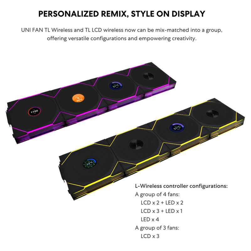 Lian Li 120mm UNI FAN TL LCD Wireless RGB Case Fan (Black, 3-Pack)