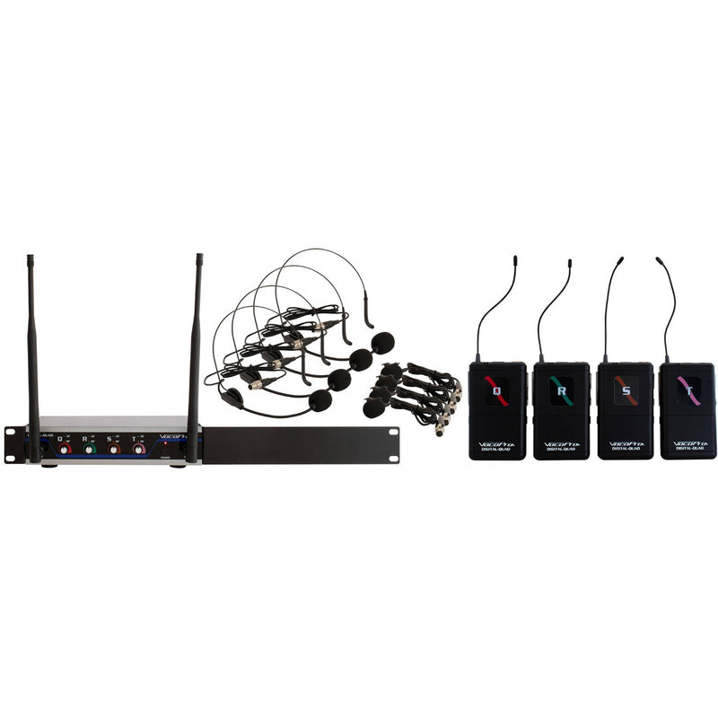 VocoPro Digital-Quad-B-500 Four-Channel UHF Wireless Headset & Lavalier Microphone System (500 MHz)