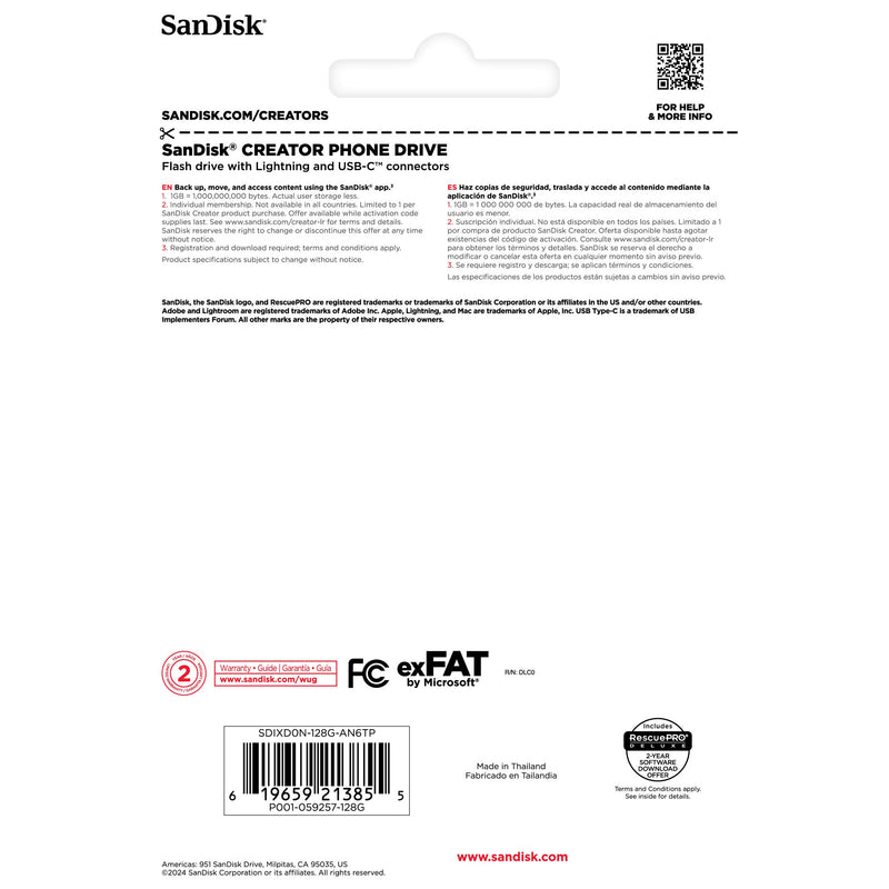 SanDisk 128GB Creator Series Phone Drive (USB-C / Lightning)