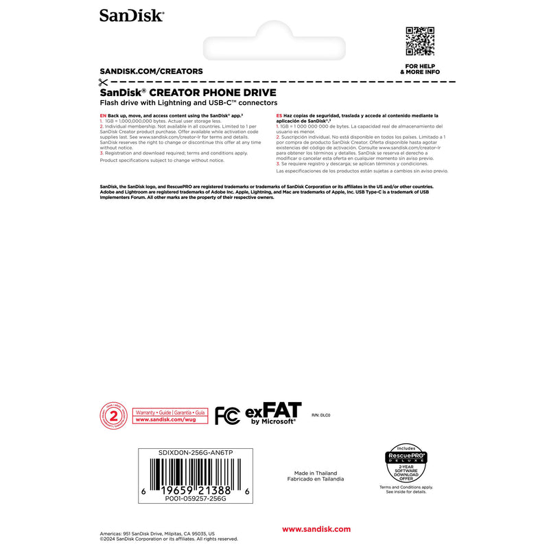 SanDisk 256GB Creator Series Phone Drive (USB-C / Lightning)