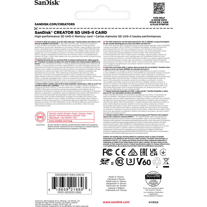 SanDisk 128GB Creator Series UHS-II SDXC Memory Card