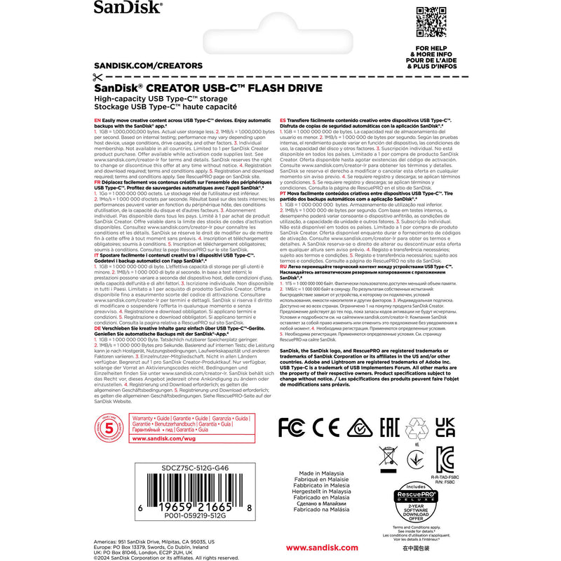 SanDisk 512GB Creator Series USB-C Flash Drive