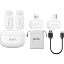 BOYA mini 2-Person Tiny Wireless Microphone System with Lightning & USB-C Connectors for Mobile Devices (2.4 GHz, White)