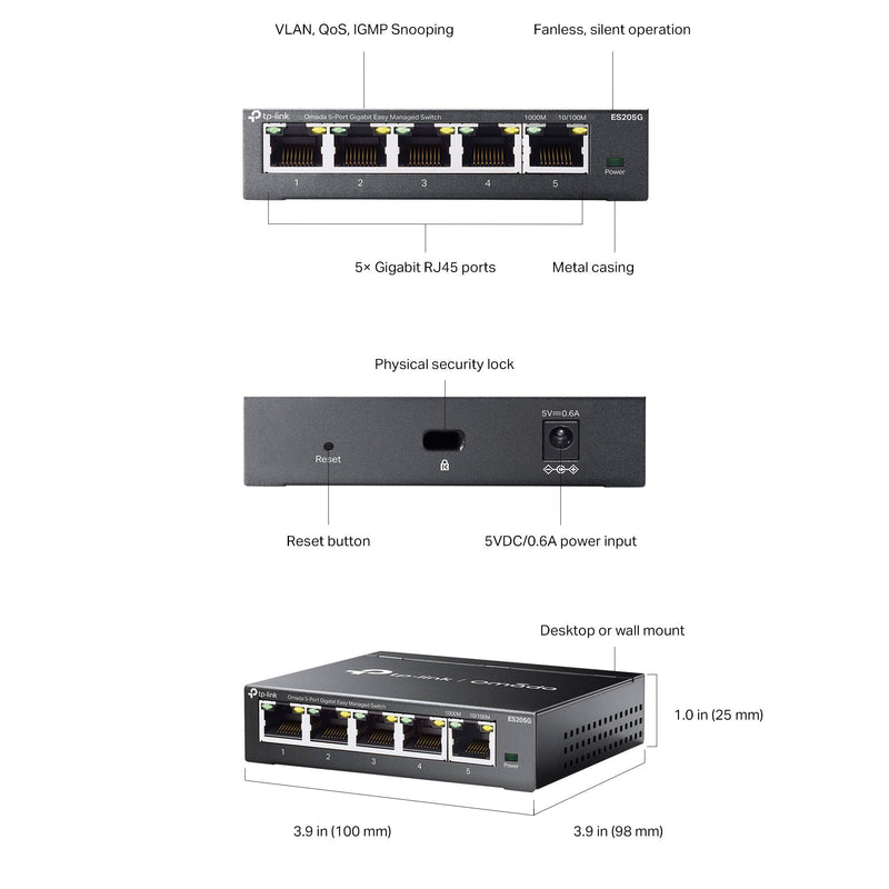 TP-Link Omada ES205G 5-Port Gigabit Managed Network Switch