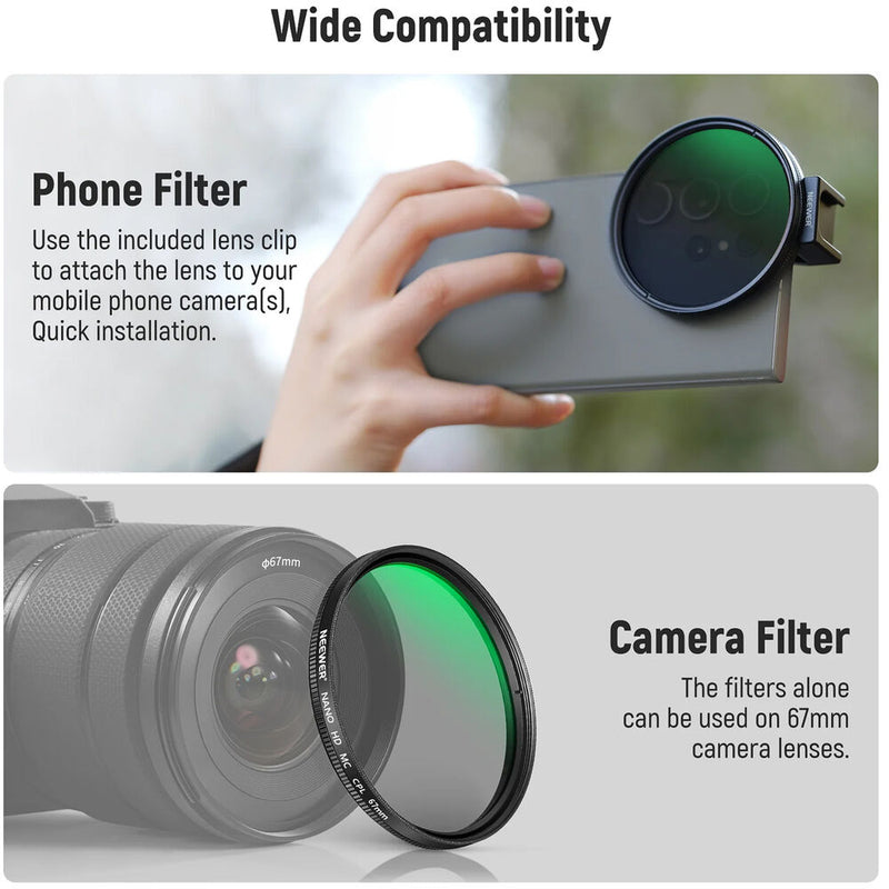 Neewer FL-41 CPL Filter with Cold Shoe Phone Clip (67mm)