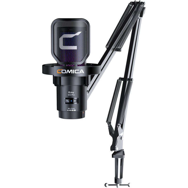 Comica Audio EJoy Uni Pro A RGB Cardioid Condenser Wireless/USB-C Microphone with Boom Arm (Black)