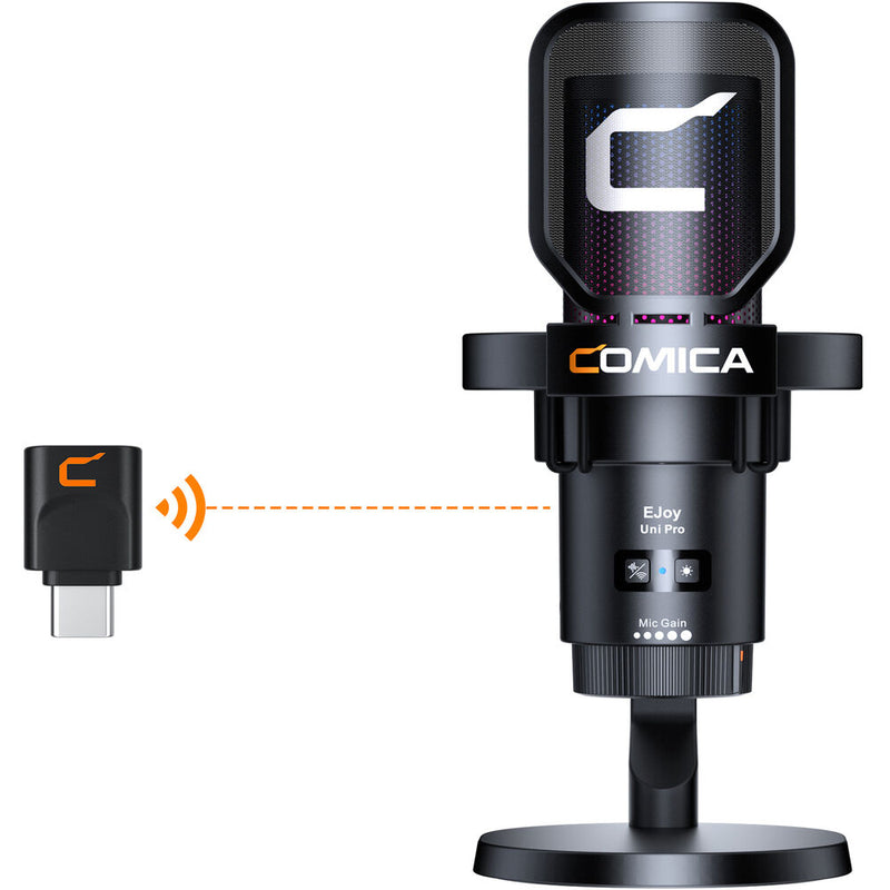 Comica Audio EJoy Uni Pro D RGB Cardioid Condenser Wireless/USB-C Microphone with Desktop Stand (Black)